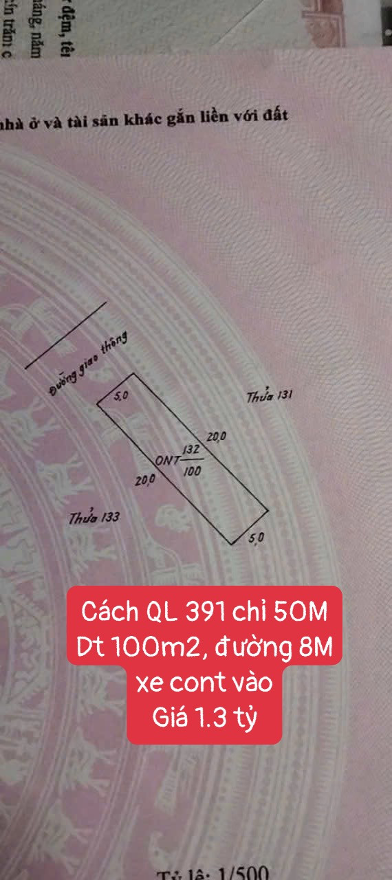 Đất siêu hiếm gần QL391 – đối diện KCN Pusan, giá chỉ 1.3 tỷ!