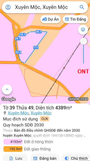CHÍNH CHỦ CẦN BÁN LÔ TRUNG TÂM XUYÊN MỘC 4.389M2 SẴN 320M2 THỔ CƯ 5.5TR/M2 TỔNG LÔ 24TY1.