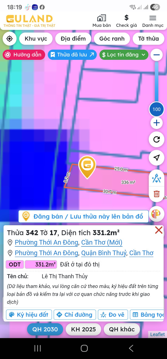 Bán đất 331.2m² ngang 8m giá 1.98 tỷ Phường Thới An Đông
