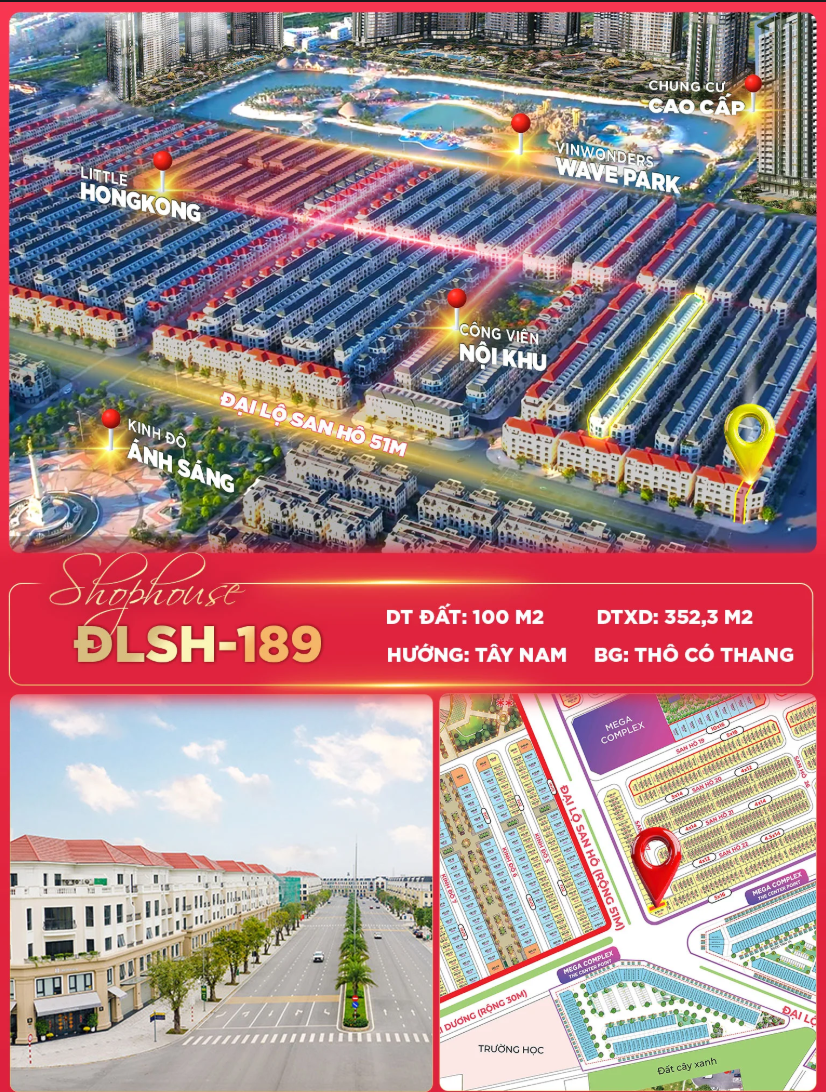 👑 QUỸ ĐỘC QUYỀN SHOPHOUSE ĐƯỜNG LÀNG SAN HÔ – GIÁ TTS CHỈ 21.X TỶ