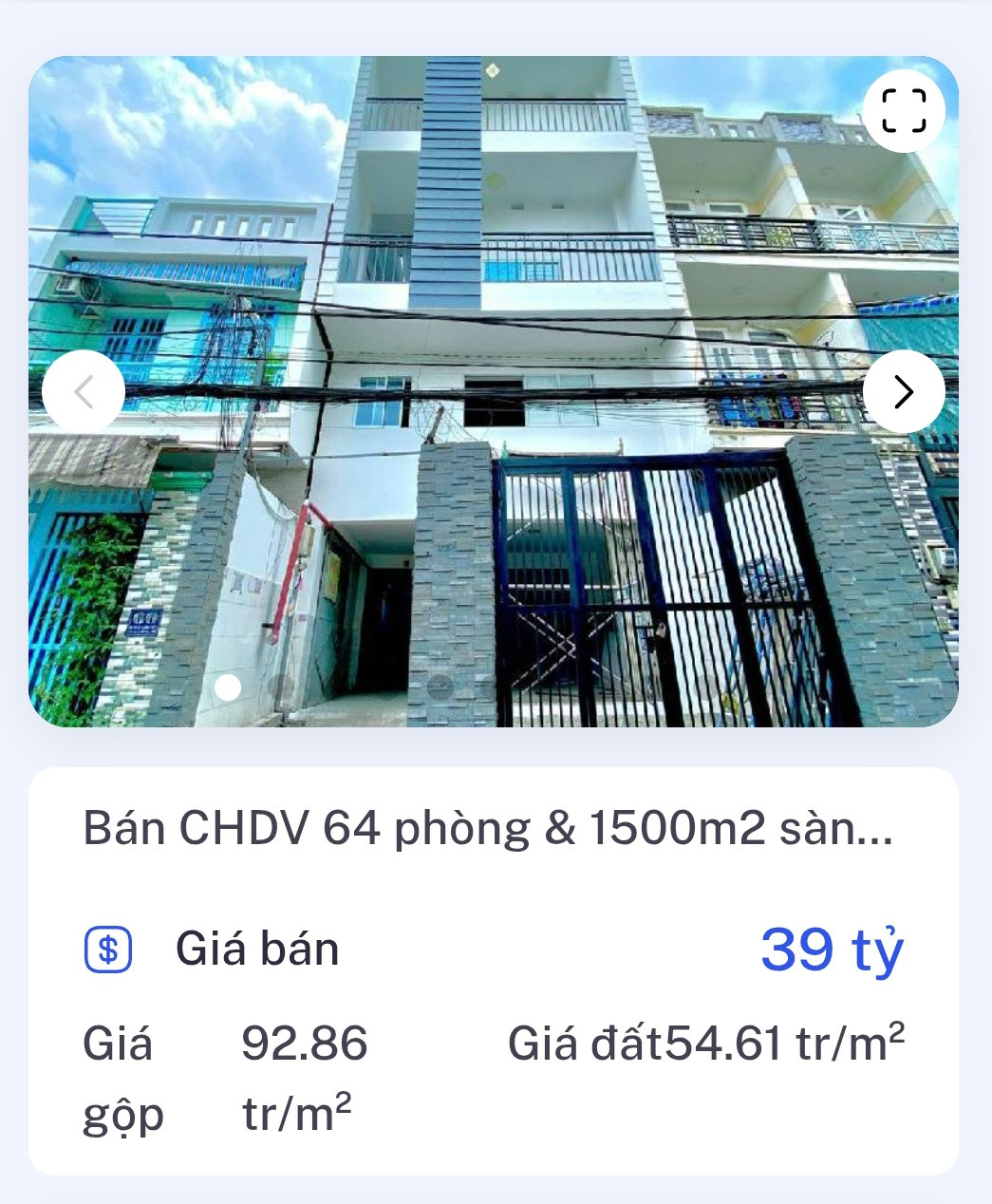 Bán CHDV 64 phòng x 1530m2 sàn x 270tr/tháng.