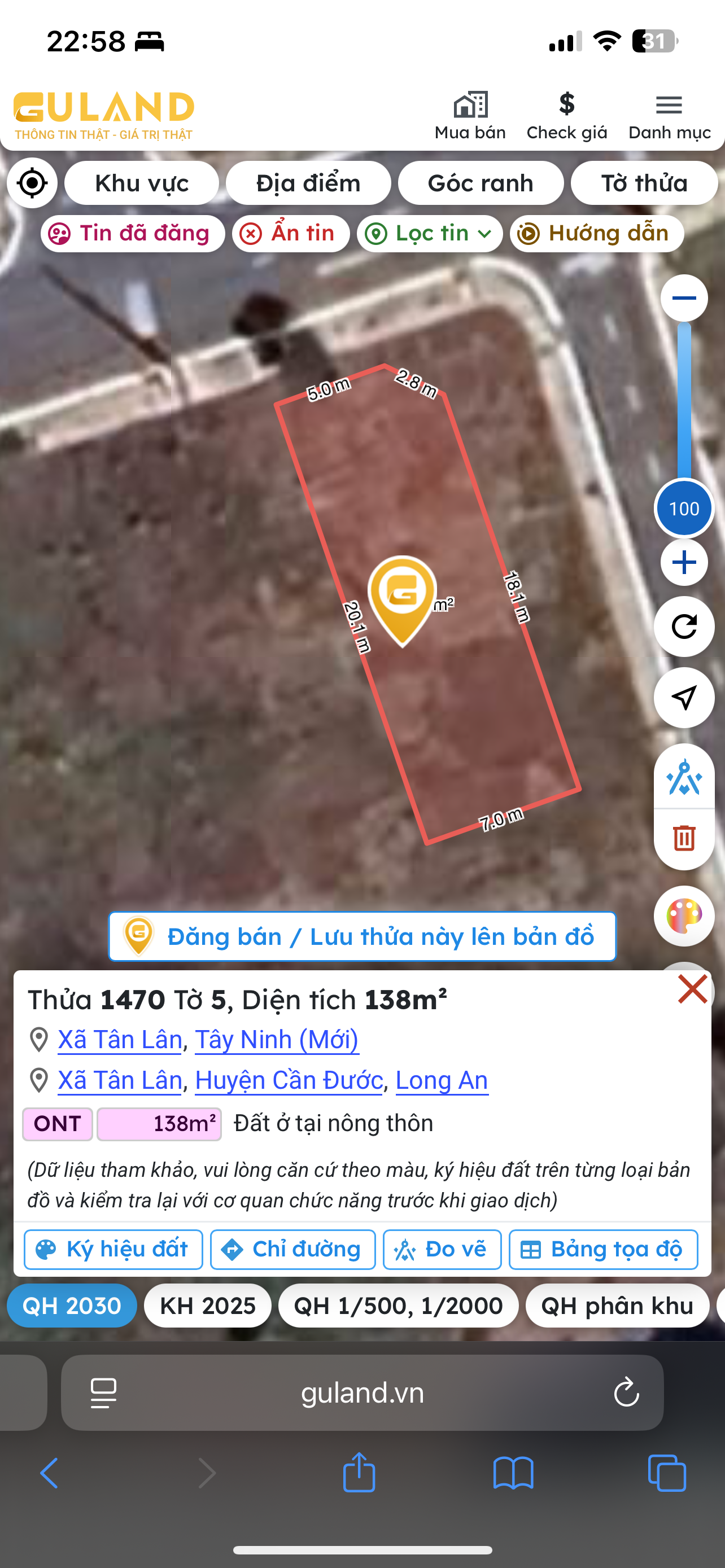 Bán đất 138m² (7x20) giá 2.7 tỷ Xã Tân Lân