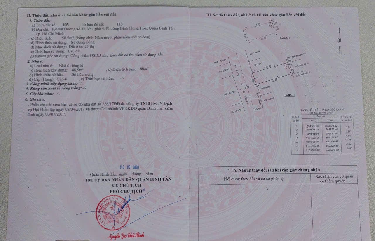Bán Nhà Hẻm Đường số 11, P. Bình Hưng Hòa, Q. Bình Tân Bình Tân – Giá 5,4 tỷ