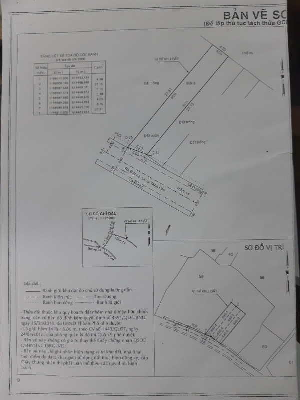 Đất fuf thổ Mt đường số 14 . đường làng tăng  Phú