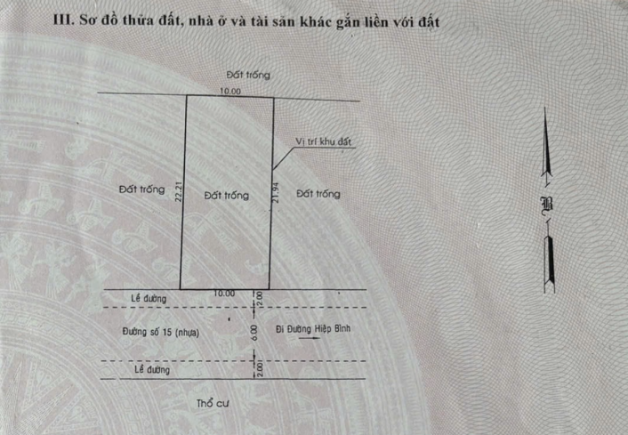 Đất mặt tiền Đường 15, Hiệp Bình Chánh – Dt 220m² (10 x 22) – Đường 10m