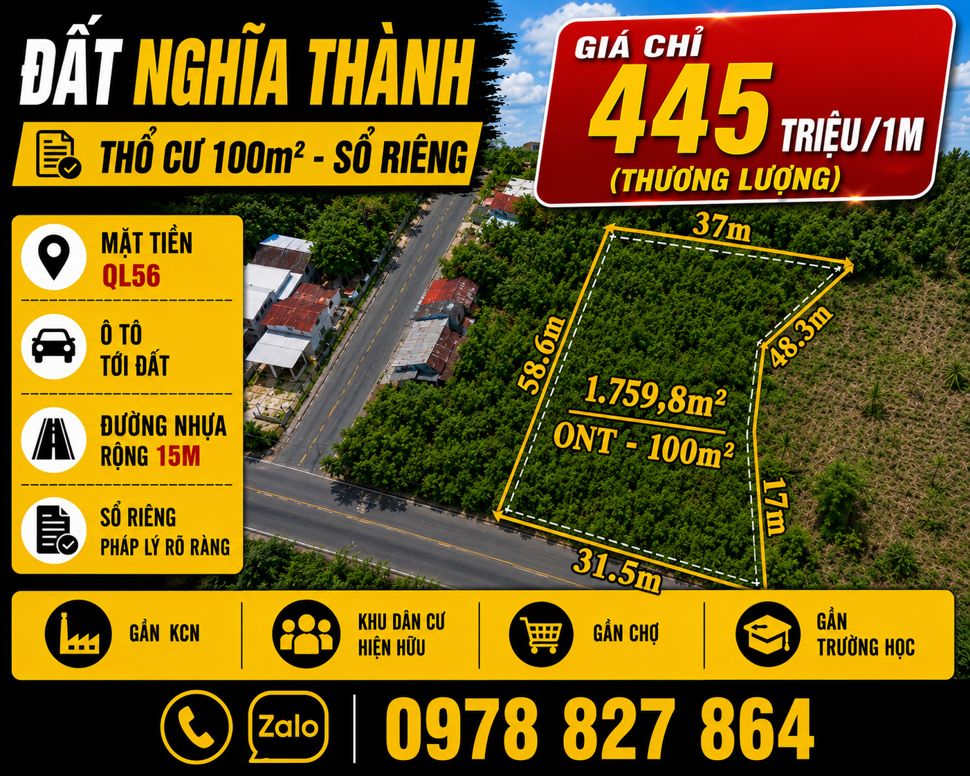 Bán đất 1759,8m² - QL56 Xã Nghĩa Thành- Gần KCN Sonaderzi