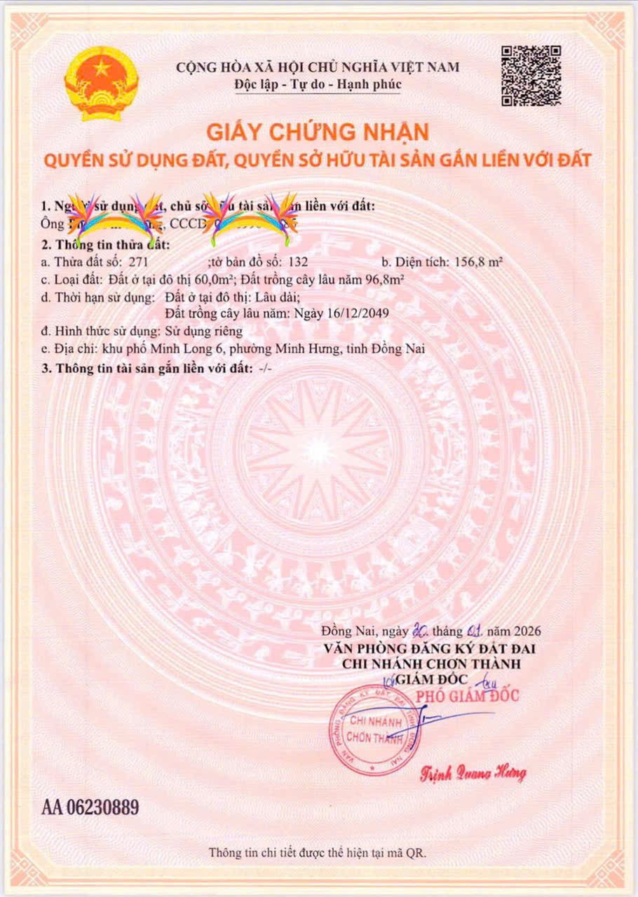 Bán đất khu phố Minh Long, phường Minh Hưng, Đồng nai