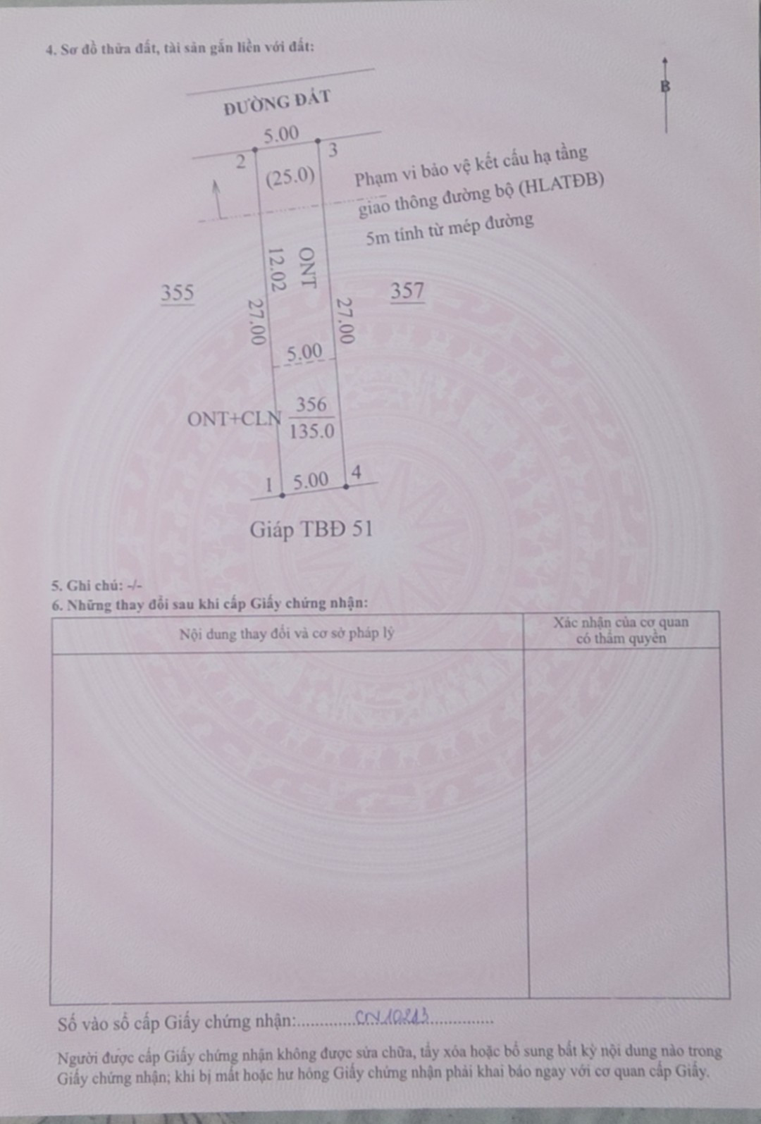 Bán lô đất 5x27 có 60m thổ cư tại ấp 4 trừ văn thố