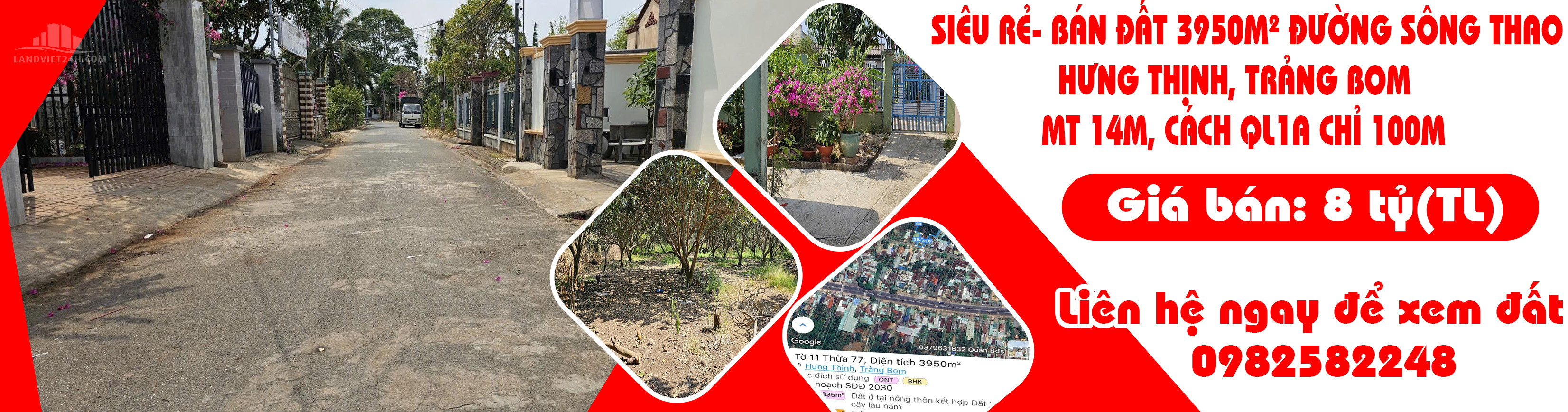 SIÊU RẺ- BÁN ĐẤT 3950M² ĐƯỜNG SÔNG THAO, HƯNG THỊNH, TRẢNG BOM – MT 14M, CÁCH QL1A CHỈ 100M