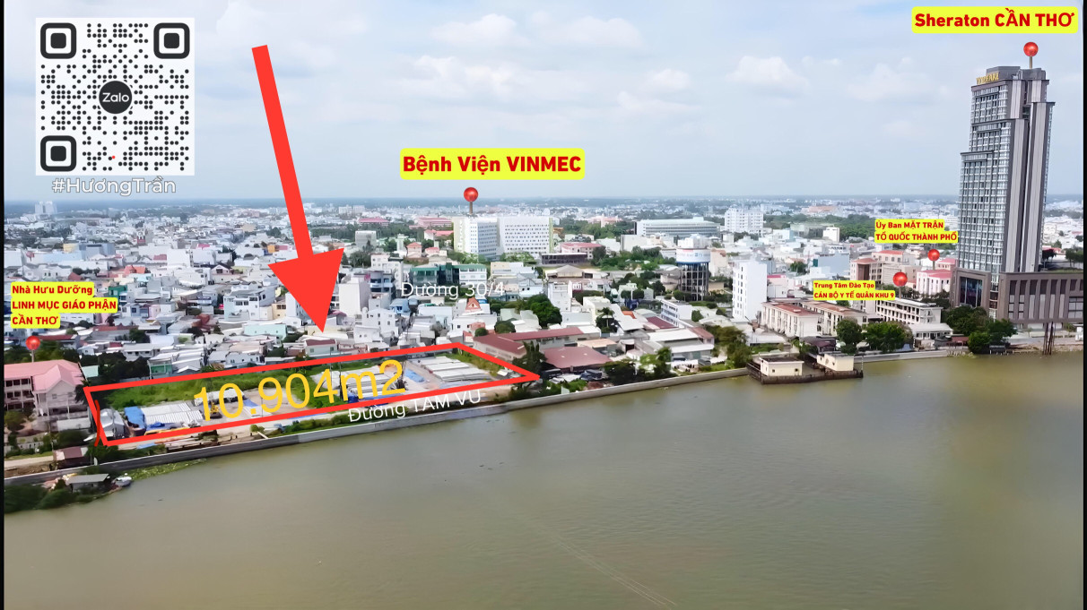 BÁN ĐẤT LỚN 10.904m2 MẶT TIỀN ĐƯỜNG BỜ KÈ TẦM VU VIEW SÔNG - Kế Sheraton Cần Thơ (Vincom Xuân Khánh)