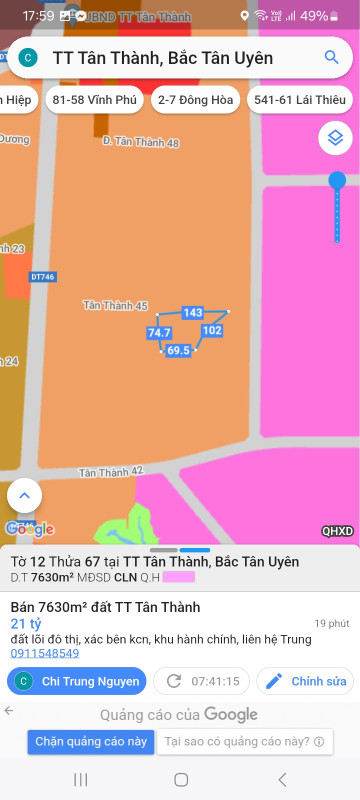 Bán đất đường Tân Thành 44, Giá 21 tỷ, DT 7626m2