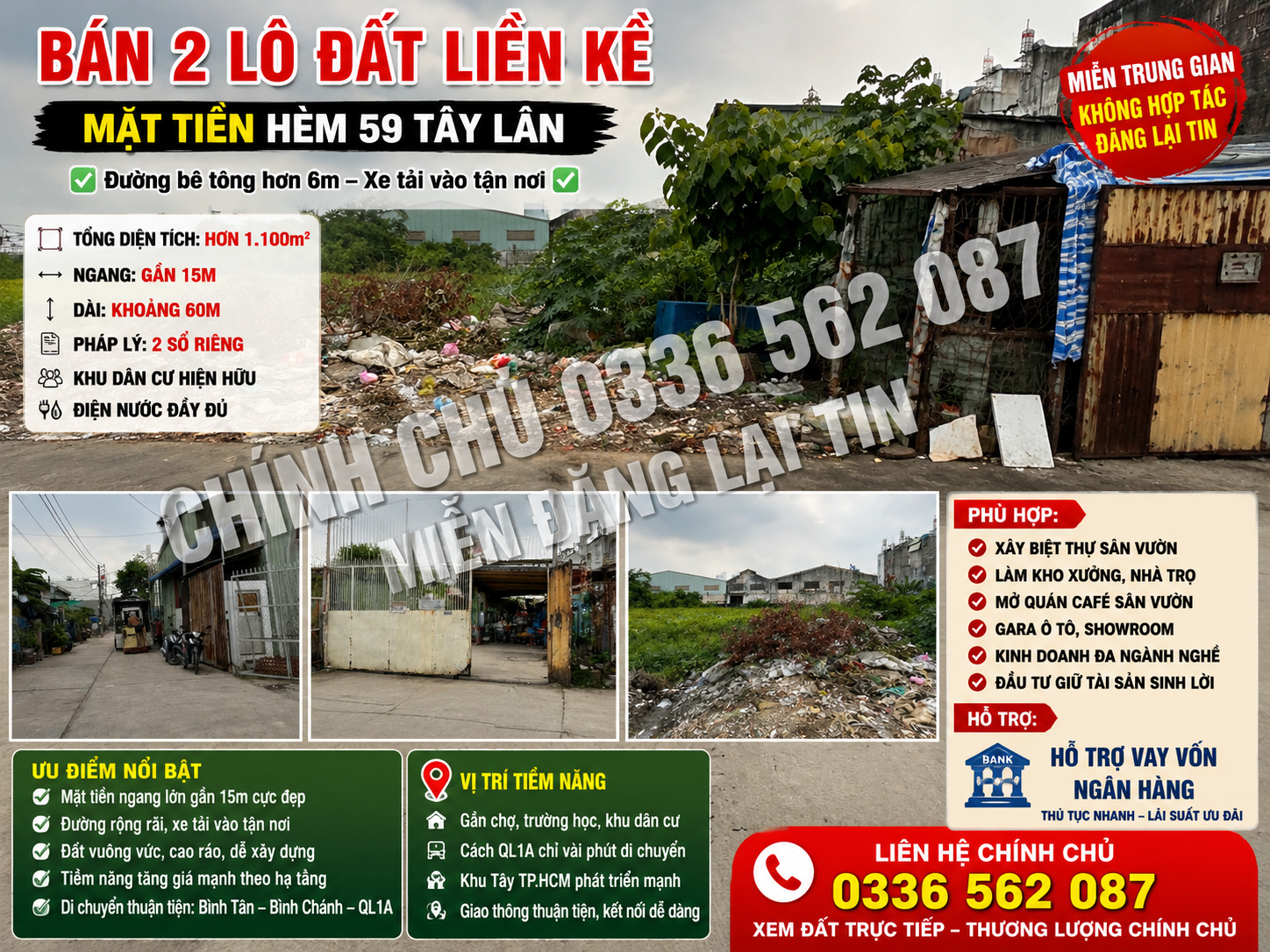 🔥 CHÍNH CHỦ BÁN 2 LÔ ĐẤT LIỀN KỀ – MẶT TIỀN HẺM 59 TÂY LÂN 🔥
🚫 Miễn trung gian – không hợp tác đăng lại tin
