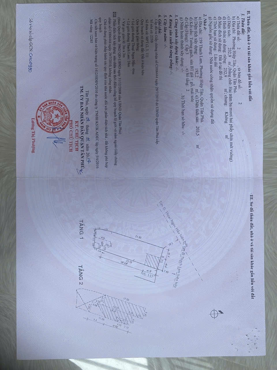 Bán nhà Thạch Lam, Phường Hiệp Tân, Quận Tân Phú – Giá 32 tỷ