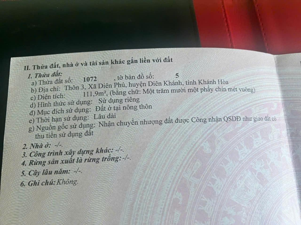 CHÍNH CHỦ cần bán nhanh lô đất đẹp tiềm năng tại xã Diên Phú, huyện Diên Khánh, tỉnh Khánh Hòa