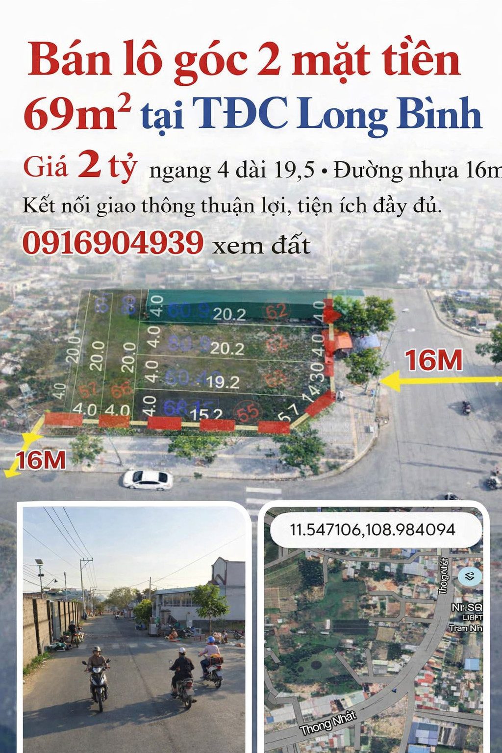 🔥 BÁN LÔ GÓC 2 MẶT TIỀN 69m2 – TĐC LONG BÌNH- GIÁ 2 TỶ 🔥