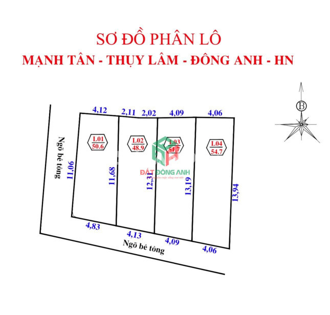 Bán đất Mạnh Tân Thuỵ Lâm - 51.7m2 - đường thông Nhỉnh 800tr