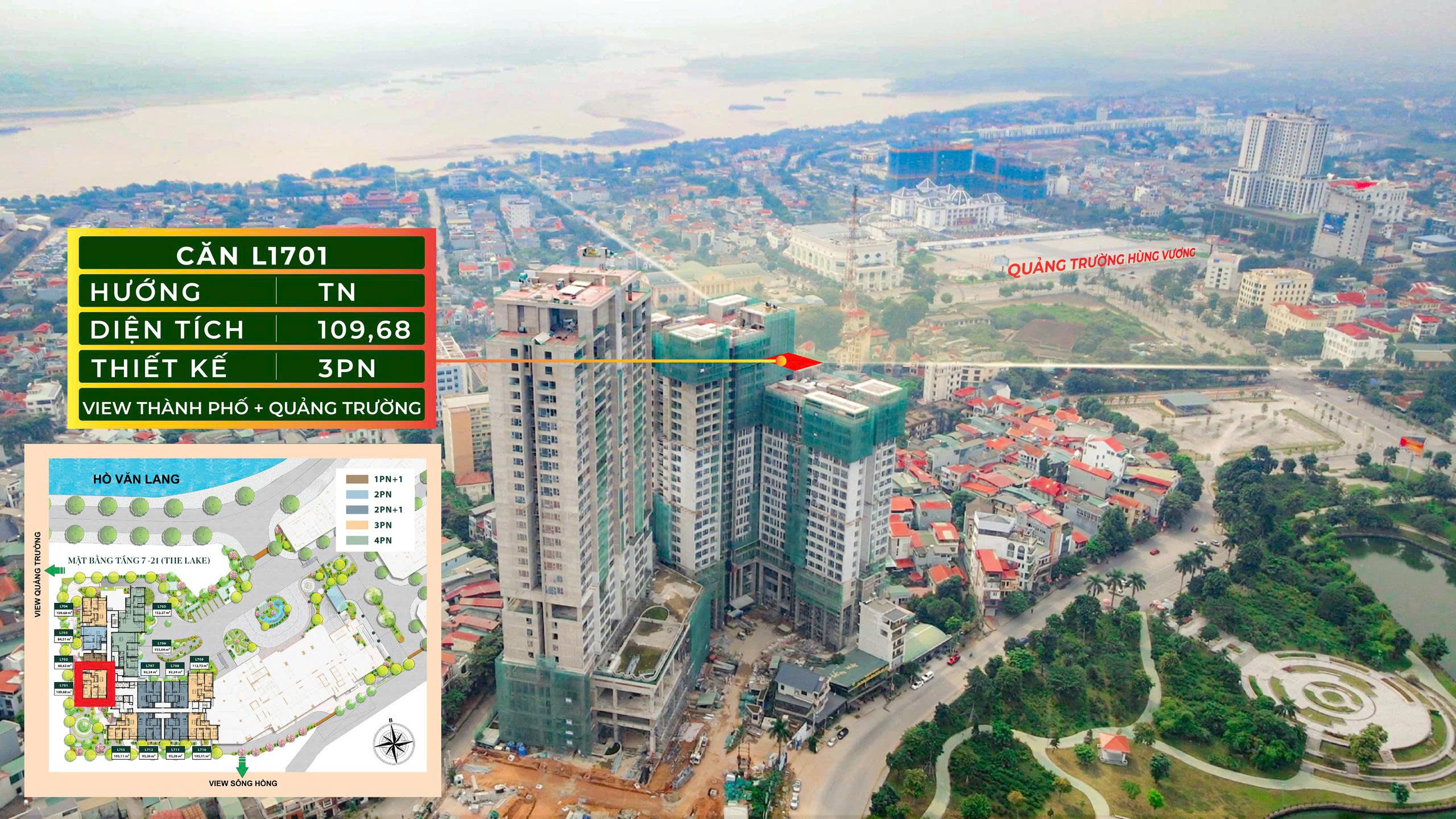 CĂN GÓC TẦNG CAO VIEW QUẢNG TRƯỜNG CUỐI CÙNG TẠI VĂN LANG SKY LAKE