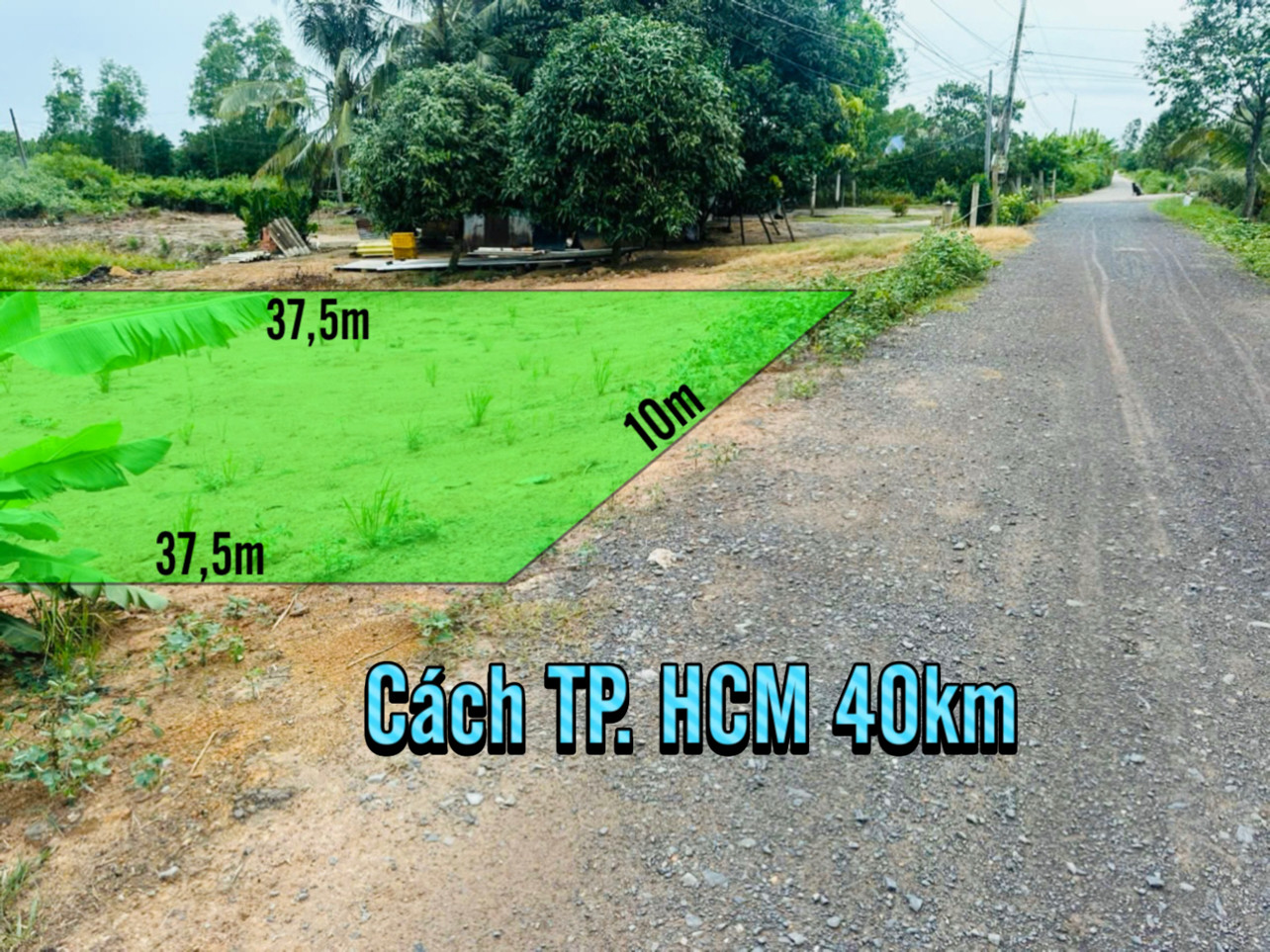 Thổ cư toàn bộ 10x38 (750tr) đường lớn, cách Tp.HCM 40km