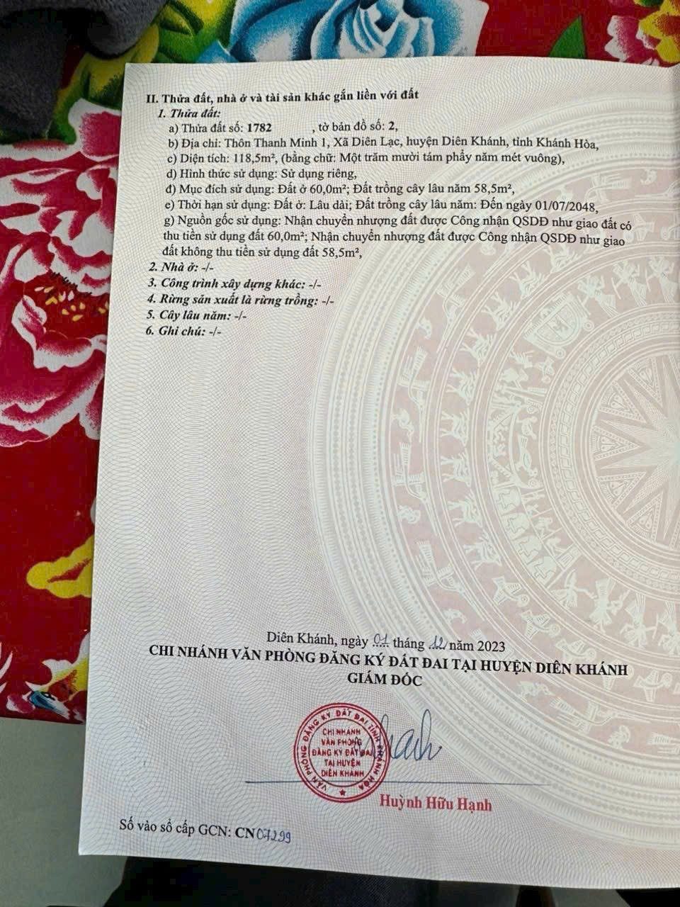 Bán Lô đất Diên Lạc sau lưng trường học Diên Lạc, cách tỉnh lộ 2 50m, oto vào tận nhà. Bán đaat tặng bản TK nhà.