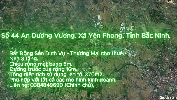 🏠 Bất Động Sản Dịch Vụ - Thương Mại cho thuê.

📍 Số 44 An Dương Vương, Xã Yên Phong, Tỉnh Bắc Ninh.