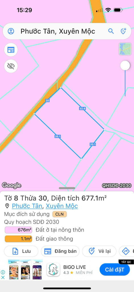 Chính Chủ Gữi Bán Lô Đất Hồ Tràm 2-Mặt tiền 677m2 chỉ 9triệu/m2 Tổng 6ty1.