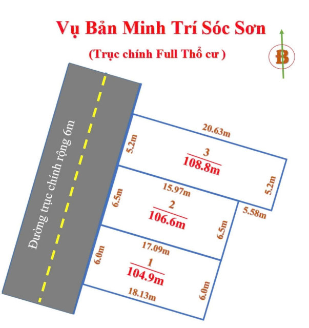 Bán đất 105m² ngang 6m giá 2.5 tỷ tại Xã Minh Trí Huyện Sóc Sơn