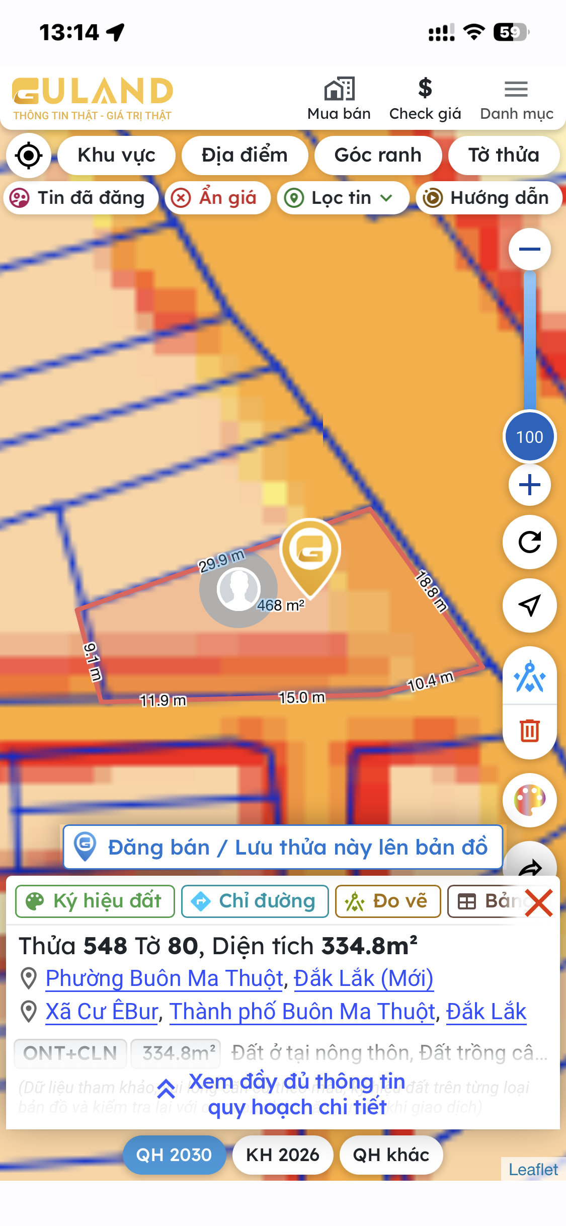 Bán nhà 468m² full thổ cư ngang 18.8m giá 12 tỷ tại Đường Tỉnh Lộ 5 Phường Buôn Ma Thuột