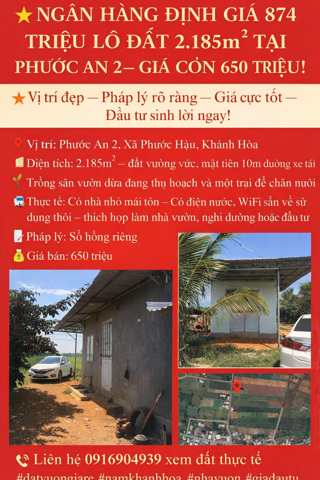 🌟 NGÂN HÀNG ĐỊNH GIÁ 874 TRIỆU LÔ ĐẤT 2.185m² TẠI PHƯỚC AN 2– GIÁ CÒN 650 TRIỆU! 🌟