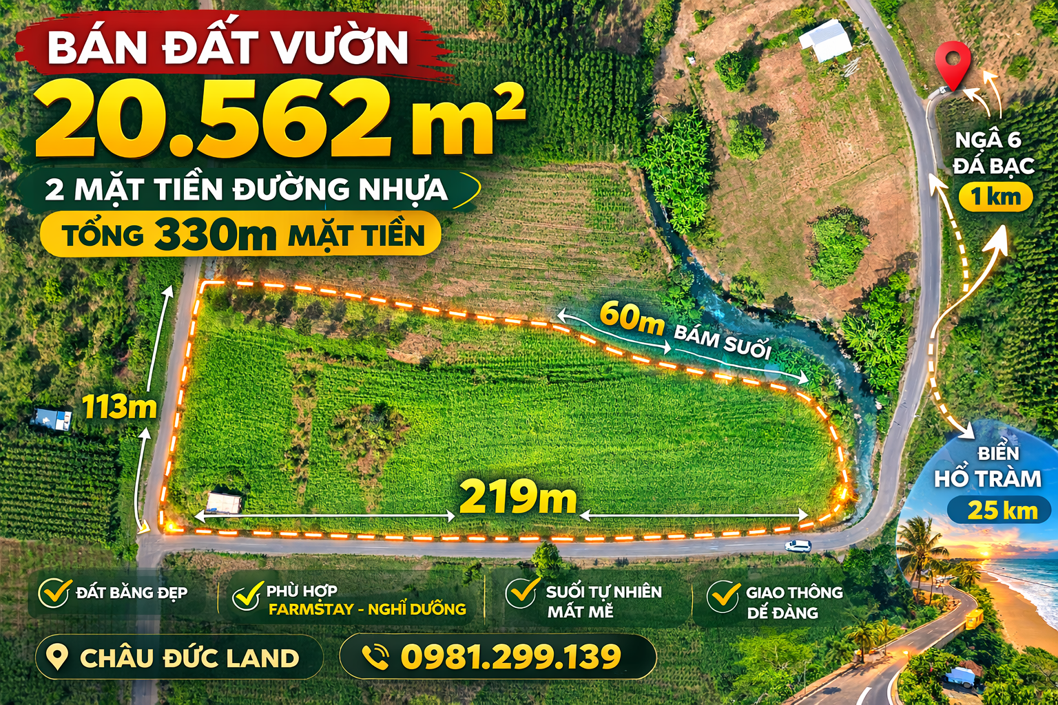 330m 2 mặt tiền đường nhựa Nghĩa Thành gần cao Tốc LT-HT