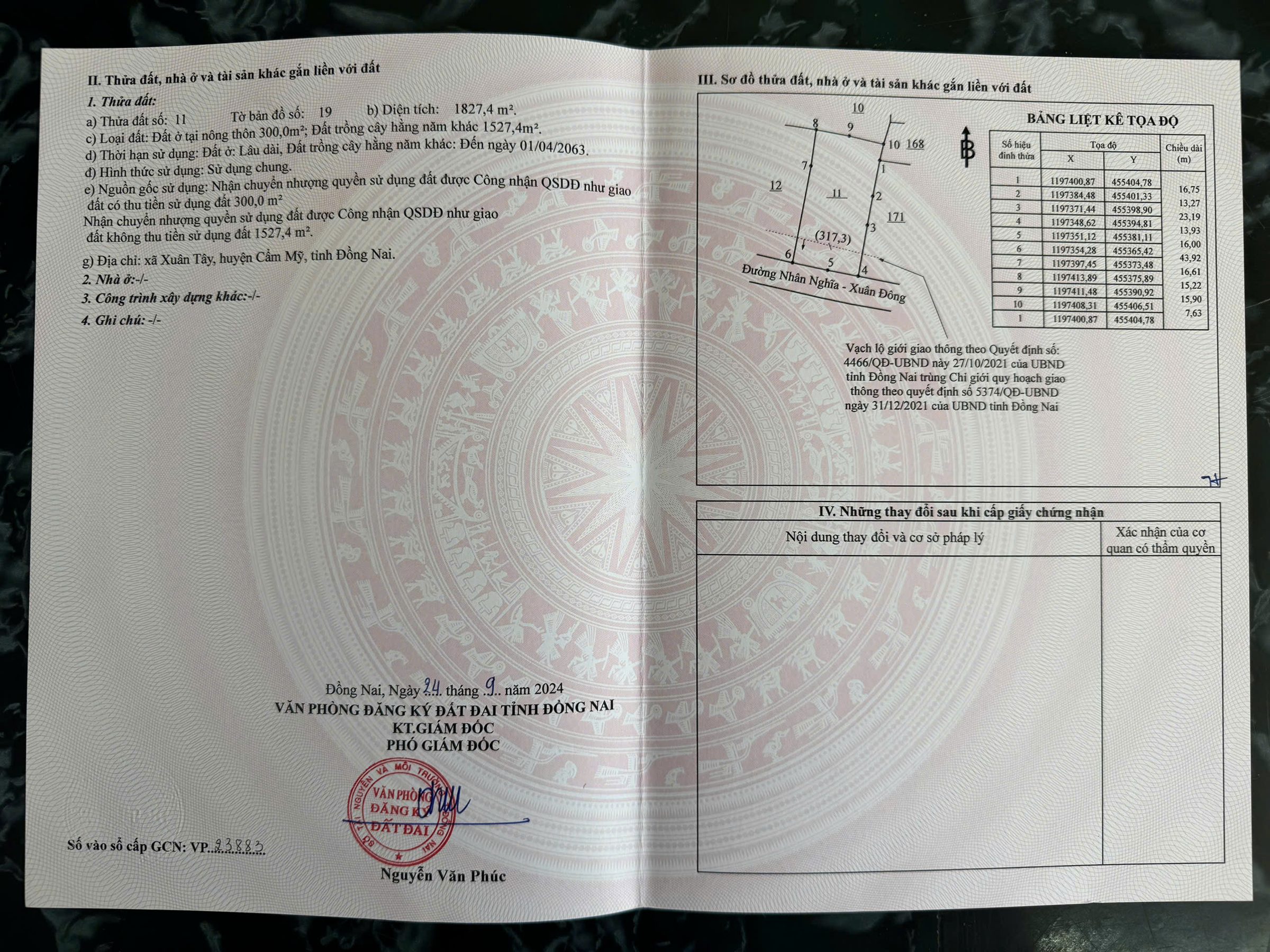Chính chủ cần bán đất đẹp tại Ấp 1, Xã Xuân Tây, Huyện Cẩm Mỹ, Đồng Nai, 5.9 tỷ VNĐ, 1827.4m2