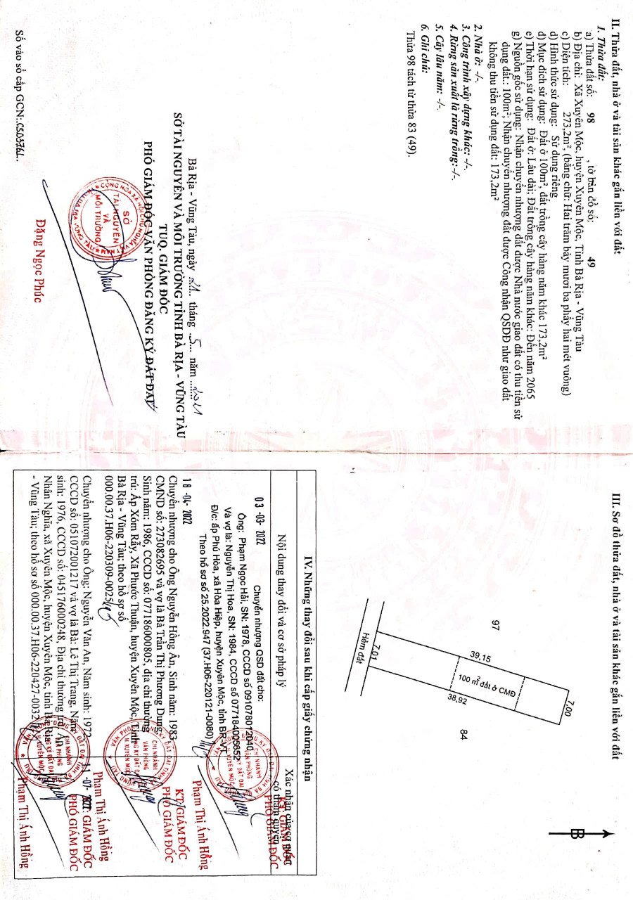 Đất thổ cư. Tỉnh lộ 329 .xã Xuyên Mộc. H Xuyên Mộc