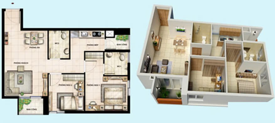 Cần cho thuê căn hộ 2PN 2WC 2 ban công. Căn góc tầng cao, chung cư
