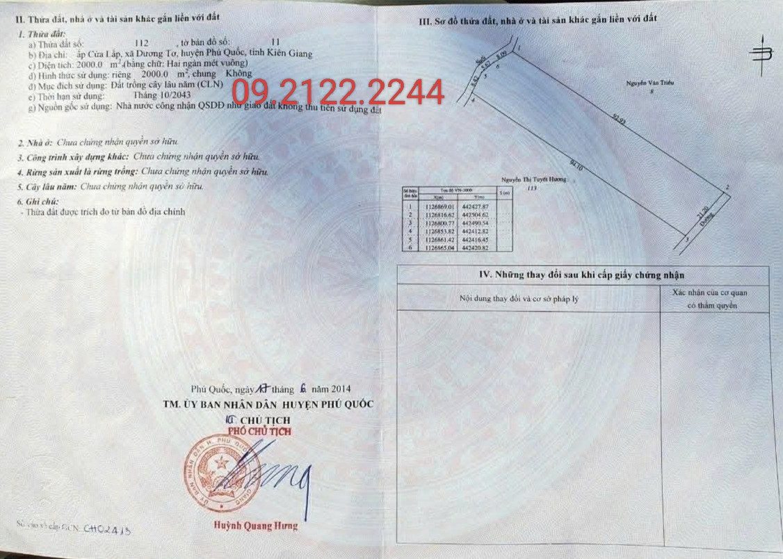 Bán đất 2000m² ngang 21.2m giá 26 tỷ tại Cửa Lấp Đường Trần Hưng Đạo Đặc khu Phú Quốc
