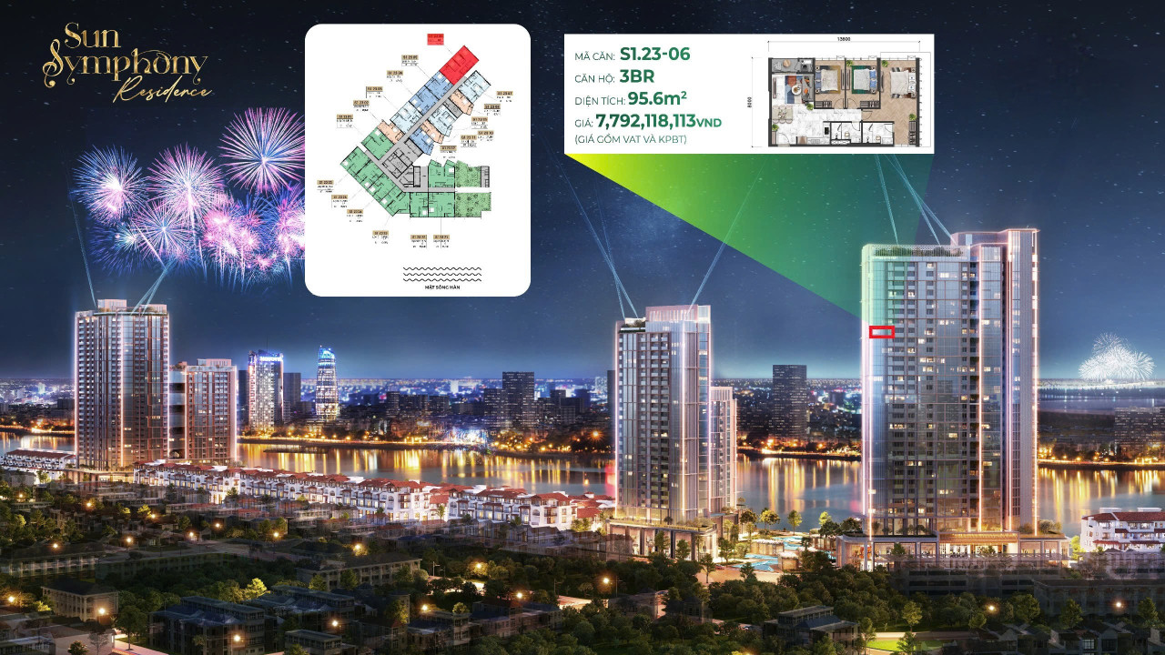 Căn hộ ven sông Hàn Sun Symphony Đà Nẵng tòa S2, căn 2PN view trực diện sông Hàn, giá CĐT, CK 21%   Căn 2PN view trực diện sông