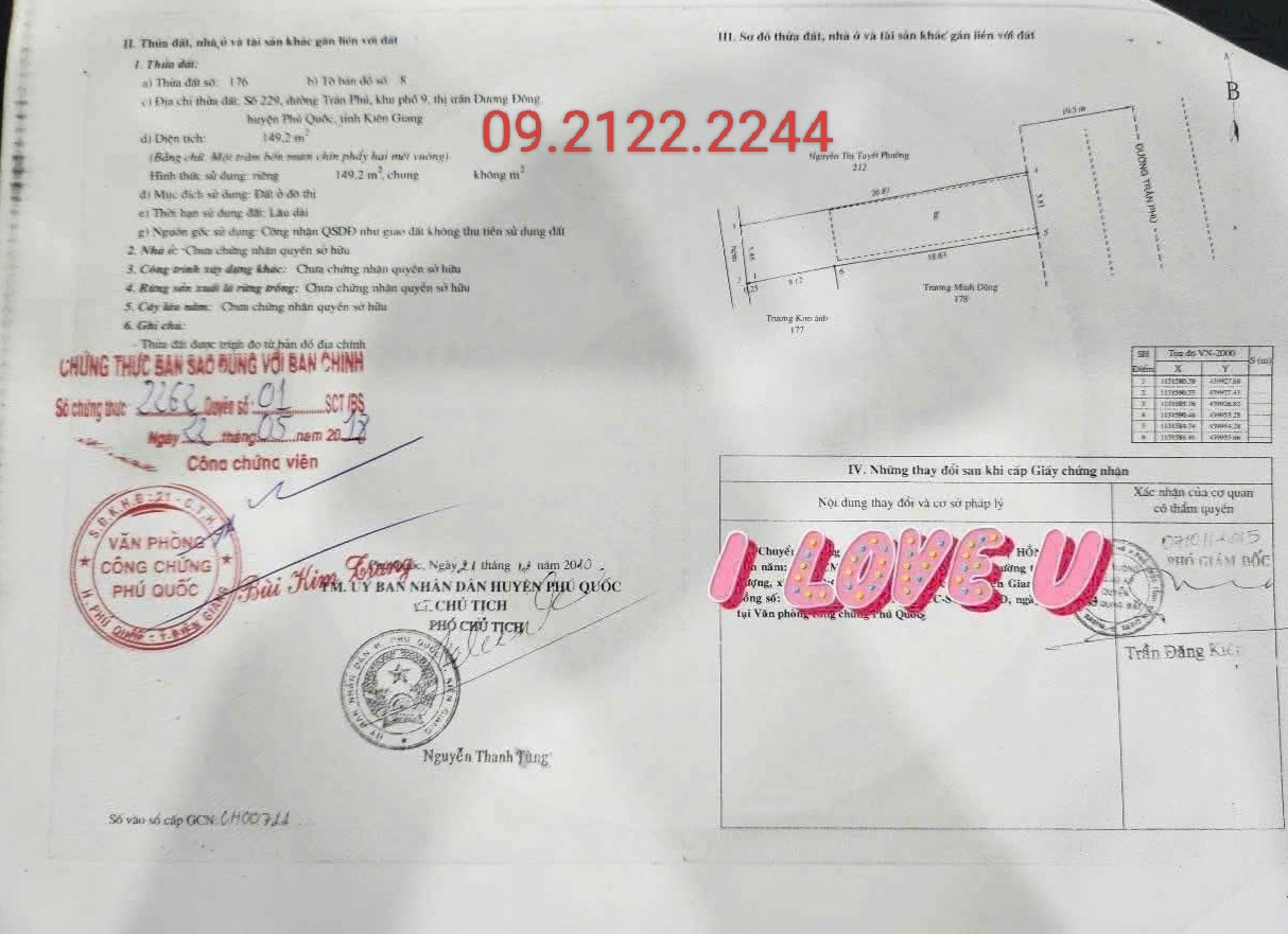 Bán đất 149.2m² full thổ cư ngang 5.8m giá 15 tỷ tại Đường Trần Phú Đặc khu Phú Quốc