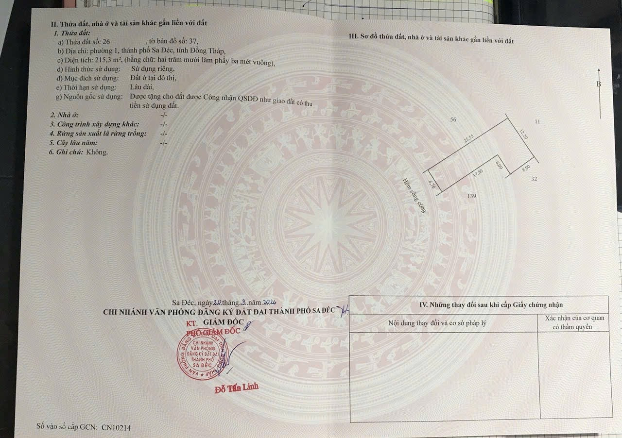 Nhà hẻm lớn đường trần phú - phường sa đéc 215m2 thổ 100%