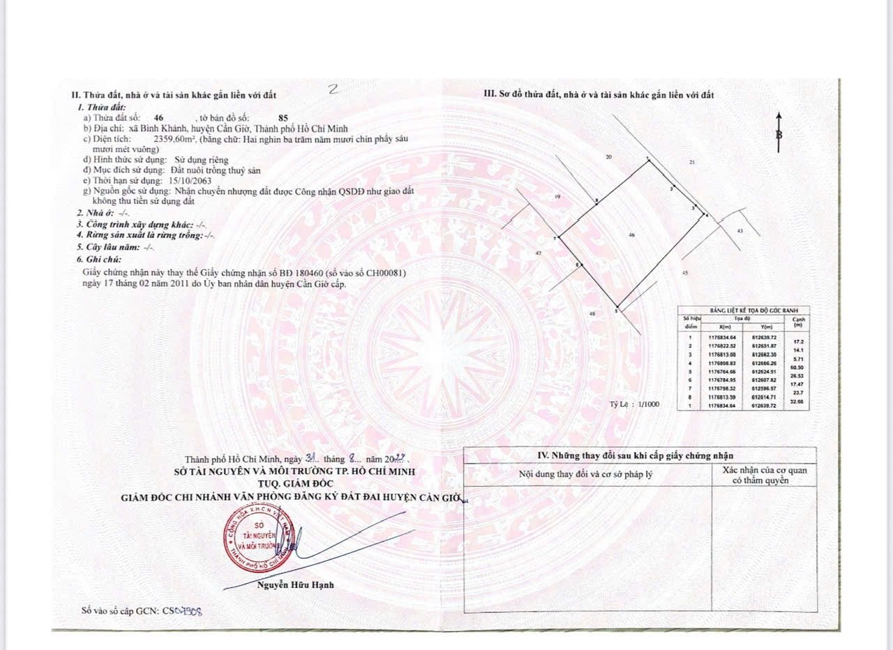 Bán lô đấy vườn 2360m2 ngay kdc cọ Dầu