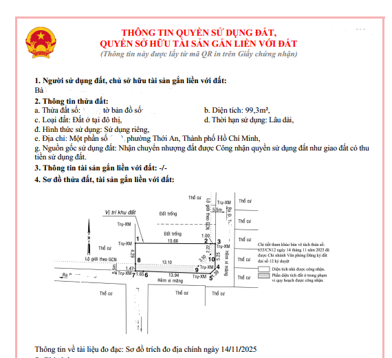 Đất Trống Lô Góc 2 Mặt Tiền Diện Tích 100m2 Xe Hơi Ra Thẳng Trần Thị Cờ P Thới An Q 12