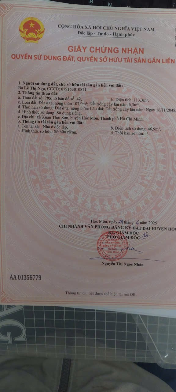 Bán đất 5*24m hẻm bự Trương Thị Như. Xts Hocmon