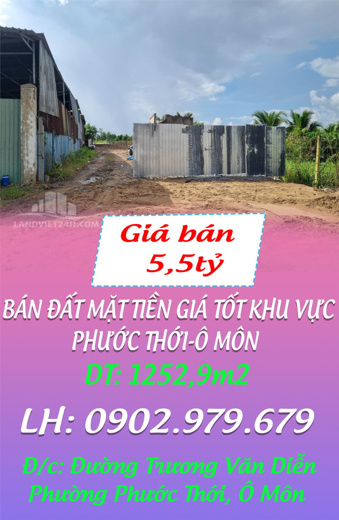 CHÍNH CHỦ BÁN ĐẤT MẶT TIỀN GIÁ TỐT NHẤT KHU VỰC PHƯỚC THỚI-Ô MÔN