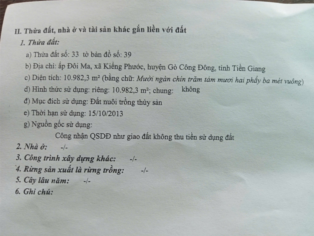 Chính Chủ Bán Đất Mặt Tiền Tại Xã Kiểng Phước, Gò Công Đông, Tiền Giang