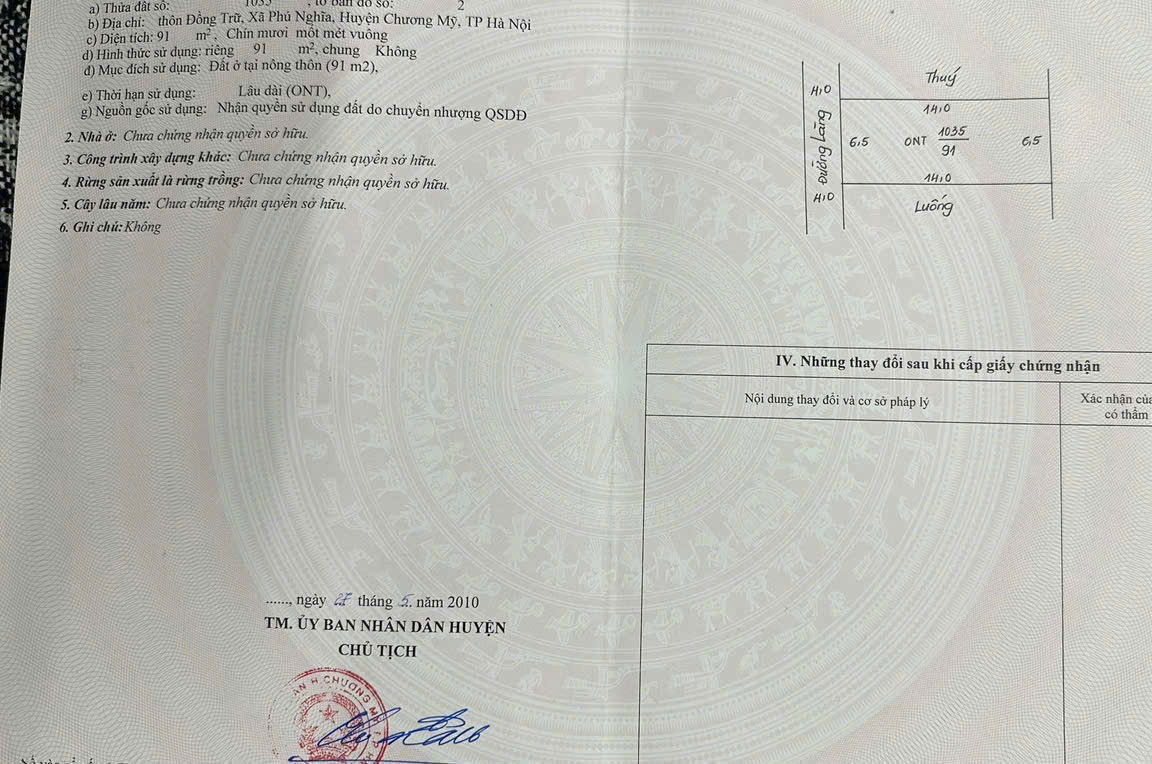Chính chủ gửi bán lô đất đẹp 90m2 tại Đồng Trữ Chương Mỹ ngay gần khu công nghiệp đường 2 oto tránh nhau.
-Mặt tiền =mặt hậu 6.5m