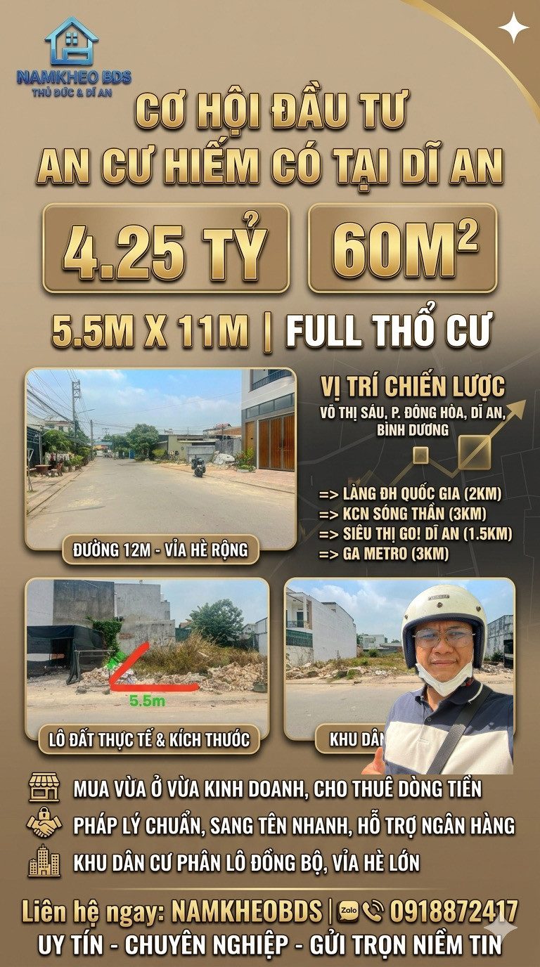 VỊ TRÍ HIẾM , MUA ĐẤT XÂY TỔ ẤM VIP CHO GIA ĐÌNH! HAY ĐẦU TƯ TÍCH SẢN , ĐƯỜNG 12M VÕ THỊ SÁU 60M2 GIÁ 4.25 TỶ