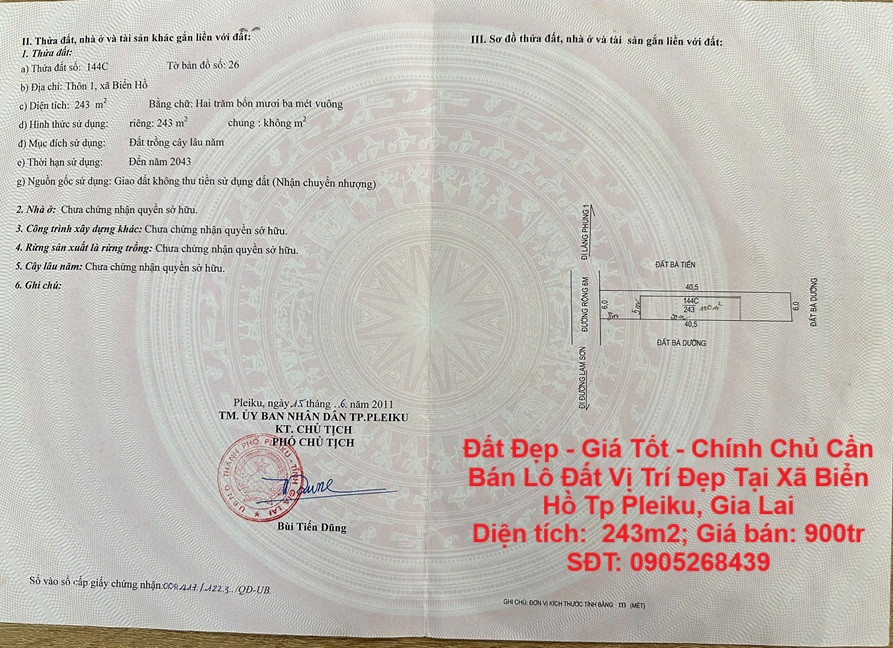 Đất Đẹp - Giá Tốt - Chính Chủ Cần Bán Lô Đất Vị Trí Đẹp Tại Xã Biển Hồ Tp Pleiku, Gia Lai