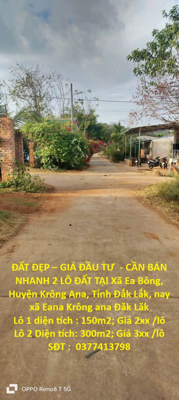 ĐẤT ĐẸP – GIÁ ĐẦU TƯ  - CẦN BÁN NHANH 2 LÔ ĐẤT TẠI Xã Ea Bông, Huyện Krông Ana, Tỉnh Đắk Lắk