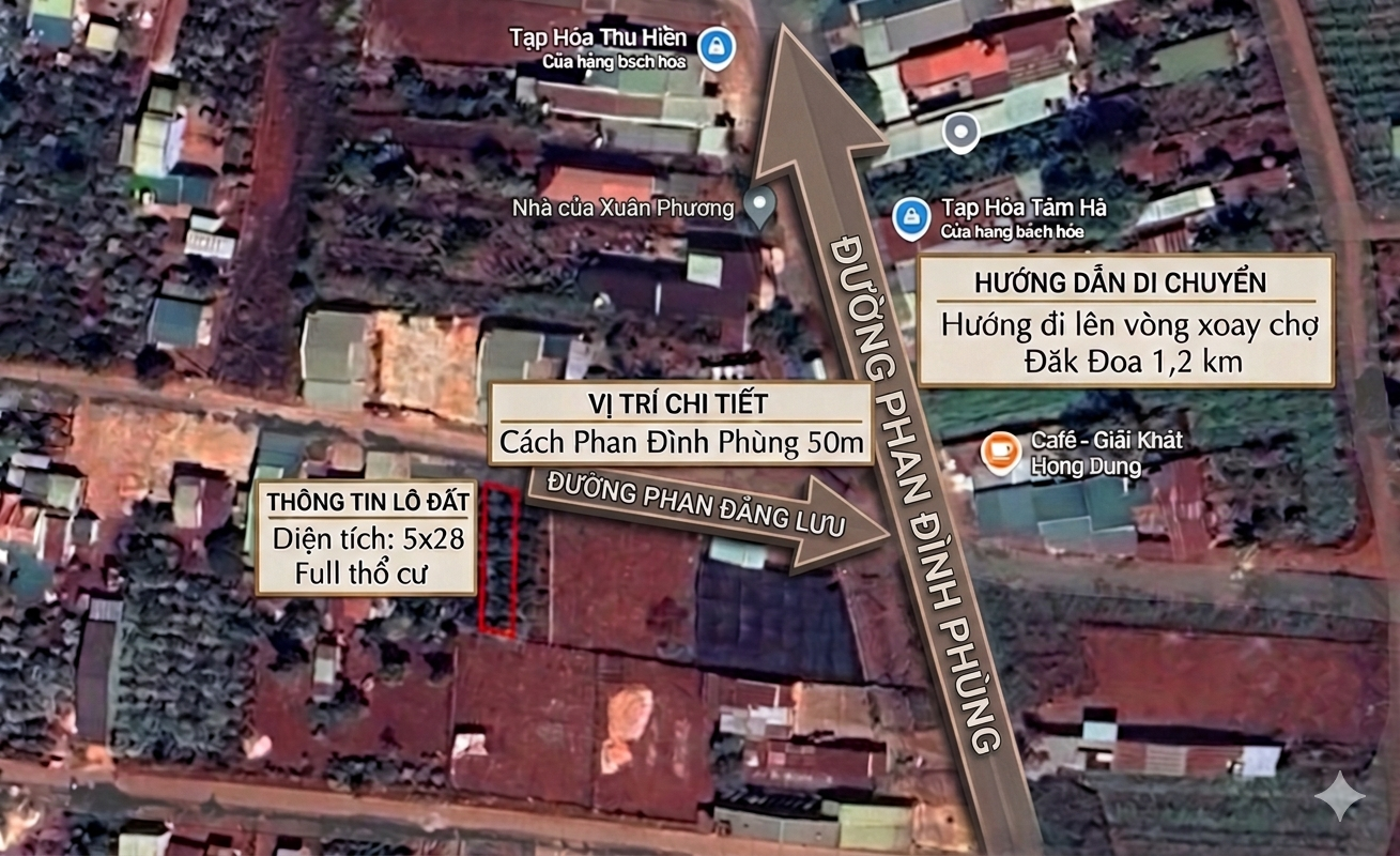 Chính chủ cần bán lô đất 5x28m full Thổ cư, cách trục chính Phan Đình Phùng 50 mét, Nằm đối diện FLC Đăk Đoa, Cách chợ 1,5 km