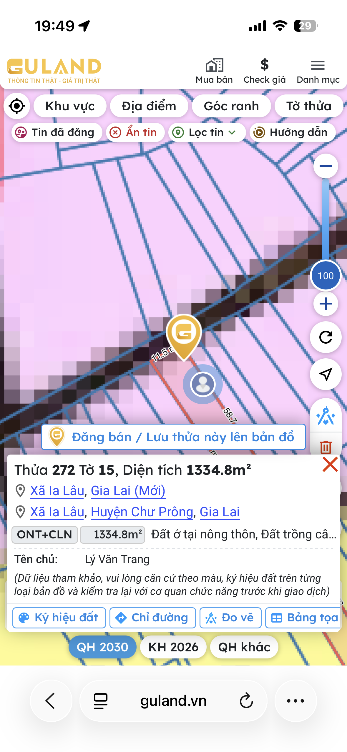 Can sang nhượng 16m bang đuong be tong và can nhà gố chieu sau 145 met có 1 ao