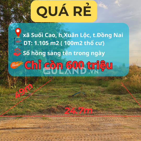600 triệu có 100m2 ONT + 1 xào CLN đất xã Suối Cao, Xuân Lộc, Đồng Nai