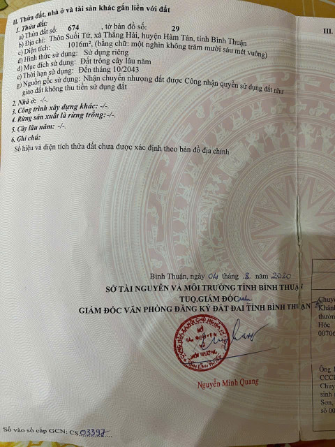 Chính Chủ Cần Bán Lô Đất Vị Trí Đẹp Xã Thắng Hải, Hàm Tân, Bình Thuận