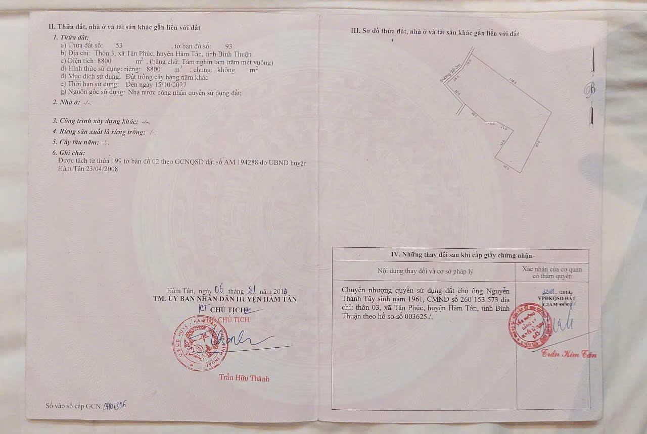 Chính Chủ Cần Bán Lô Đất Vị Trí Đẹp Tại xã Tân Phúc huyện Hàm Tân tỉnh Bình Thuận.